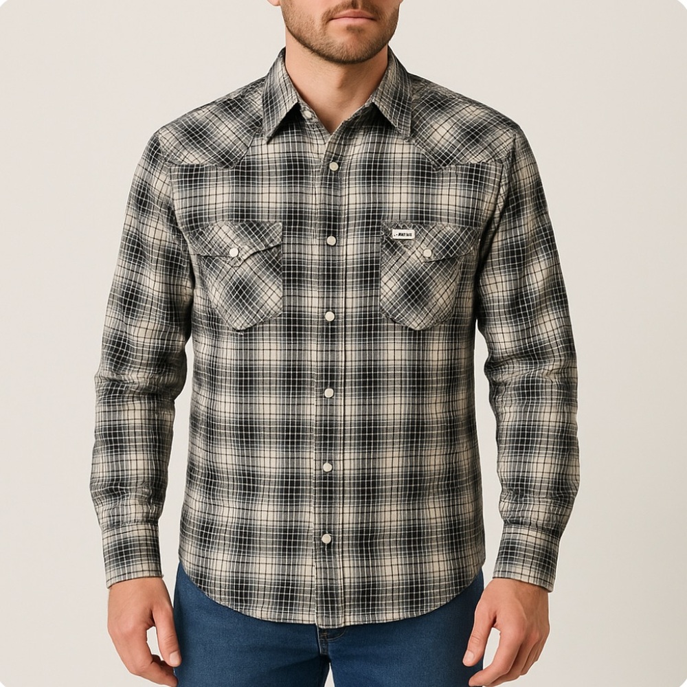 Wrangler Black & White Plaid Western Pearl Snap Shirt Men’s M Rodeo Cowboy Ranch - Picture 6 of 12